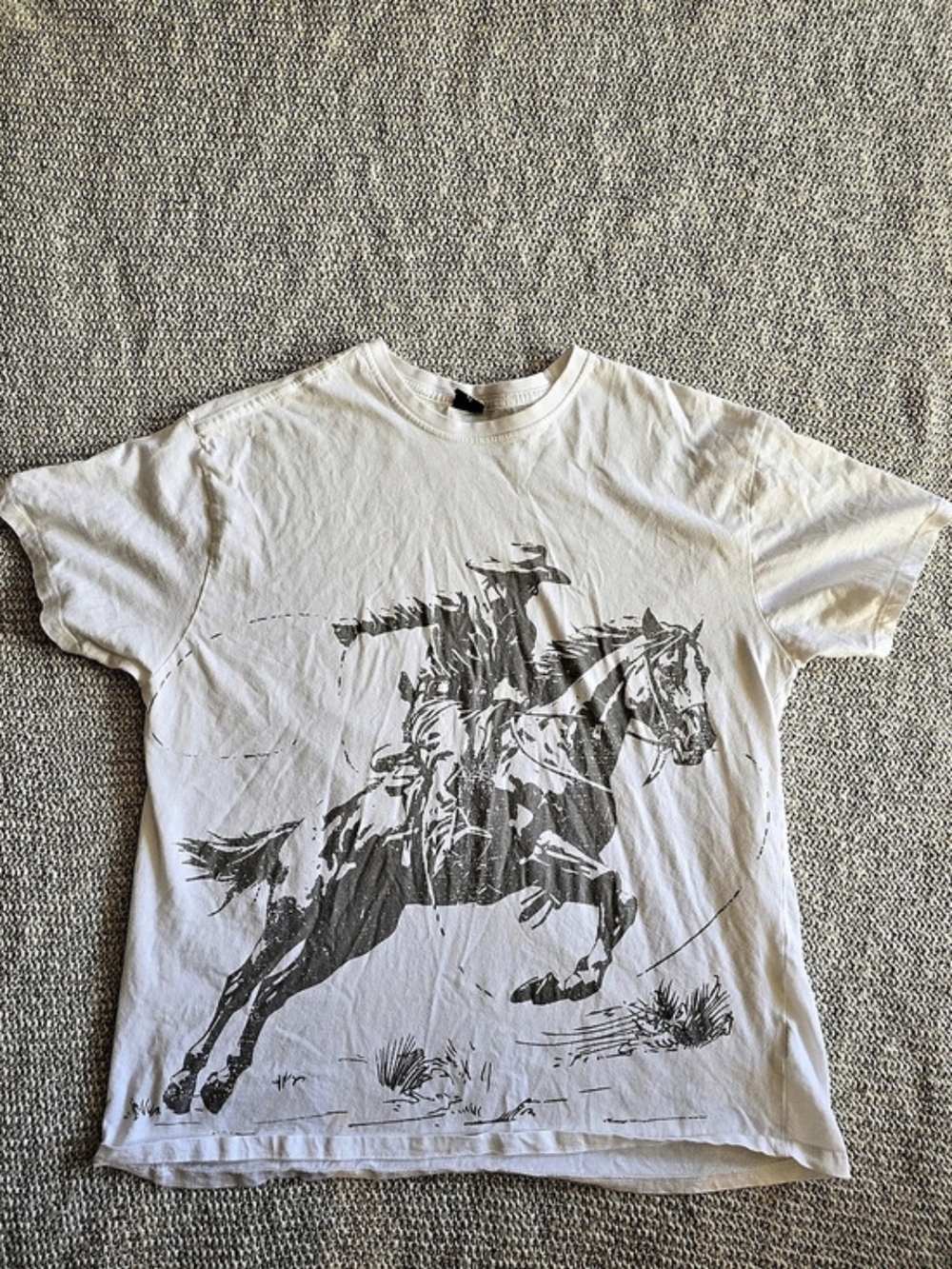 Western Oversized Graphic Short Sleeve Tee in White & Gray Size XS